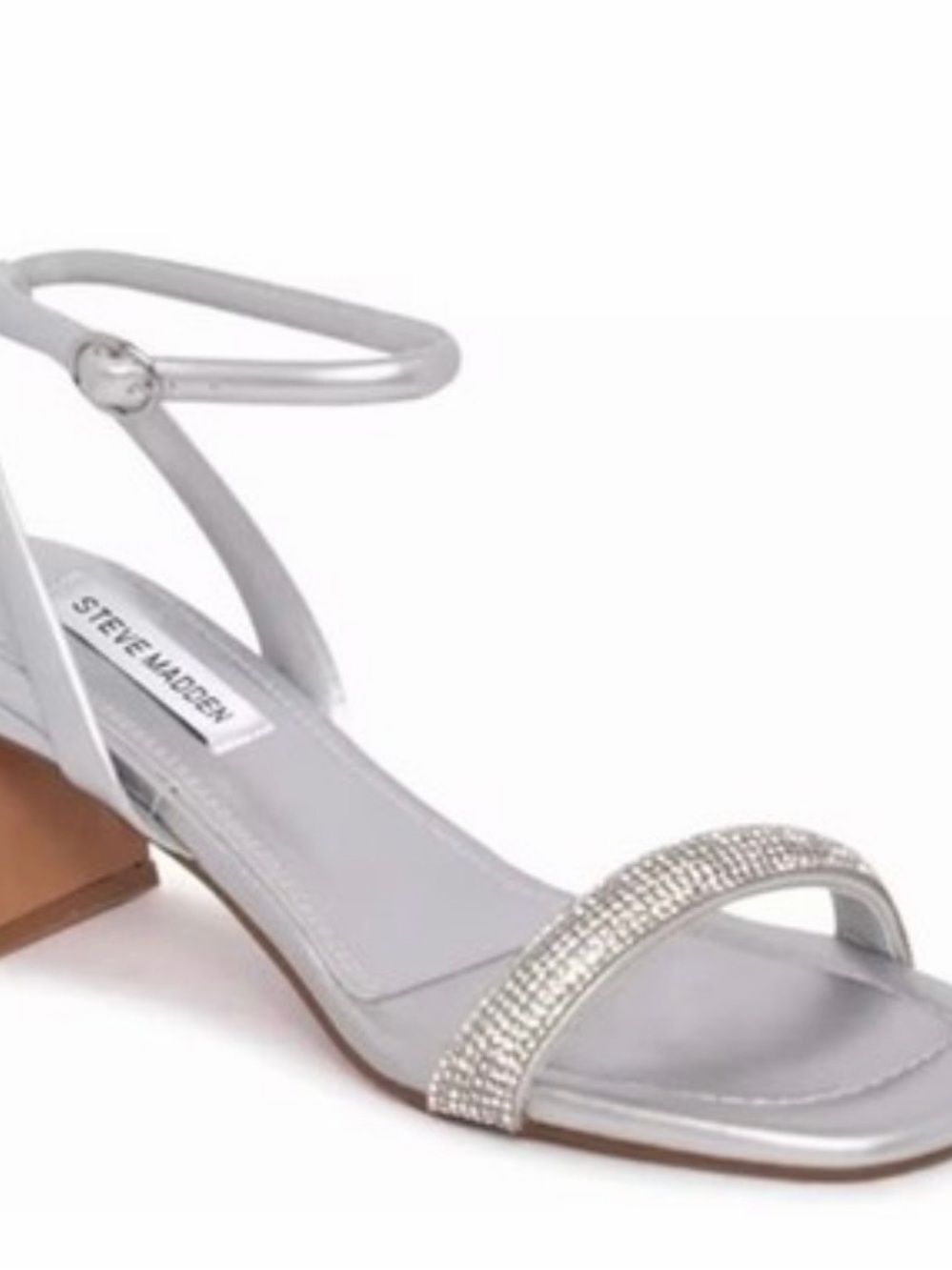 Steve Madden Silver Rhinestone Ankle-Strap Block Heel Sandal